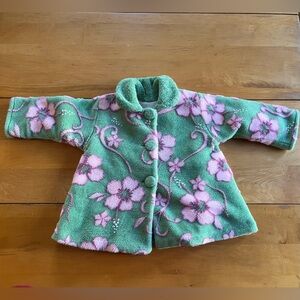 VTG Corky & Company toddler green & pink floral retro fleece Sherpa jacket